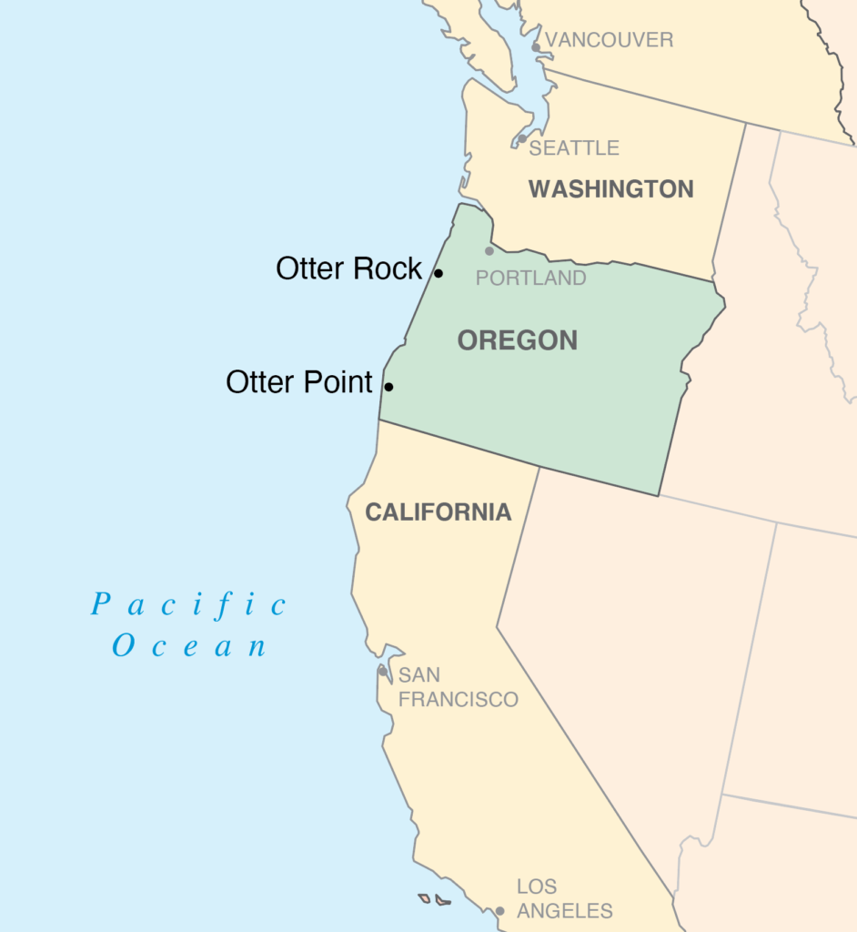 map of Otter Rock and Otter Point, historic otter grounds on the Oregon Coast